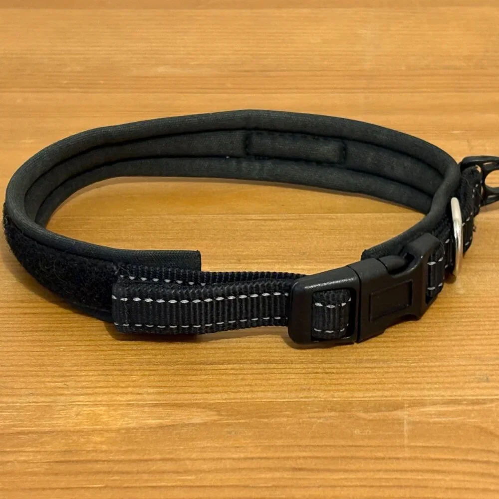 Mighty Paw Black Dog Collar - Neoprene Padded - Reflective for Running, Size S